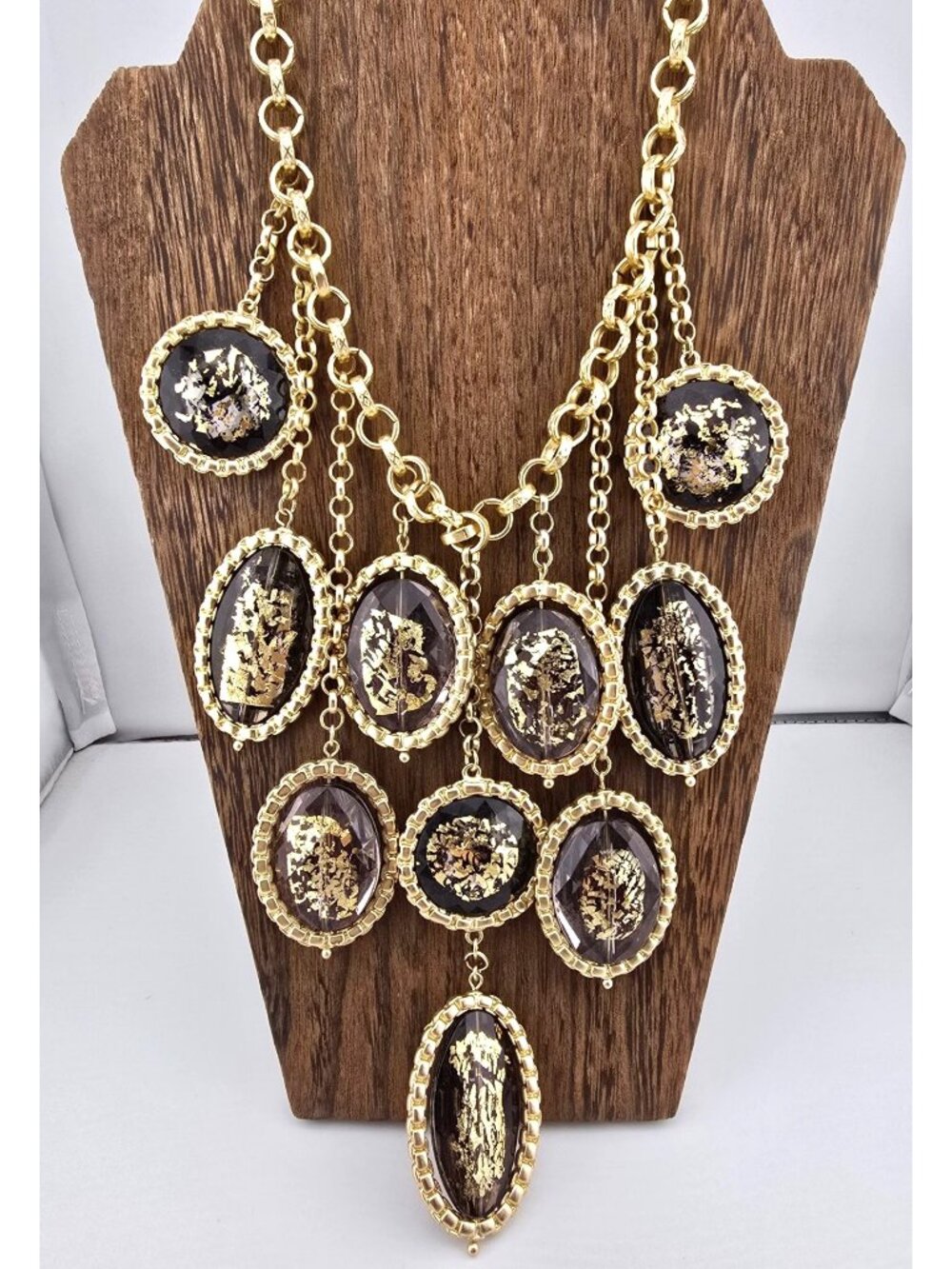 NWT Limited Edition Chicos Gold Foil Solstice Bib Necklace Statement Piece HEAVY - Picture 2 of 11